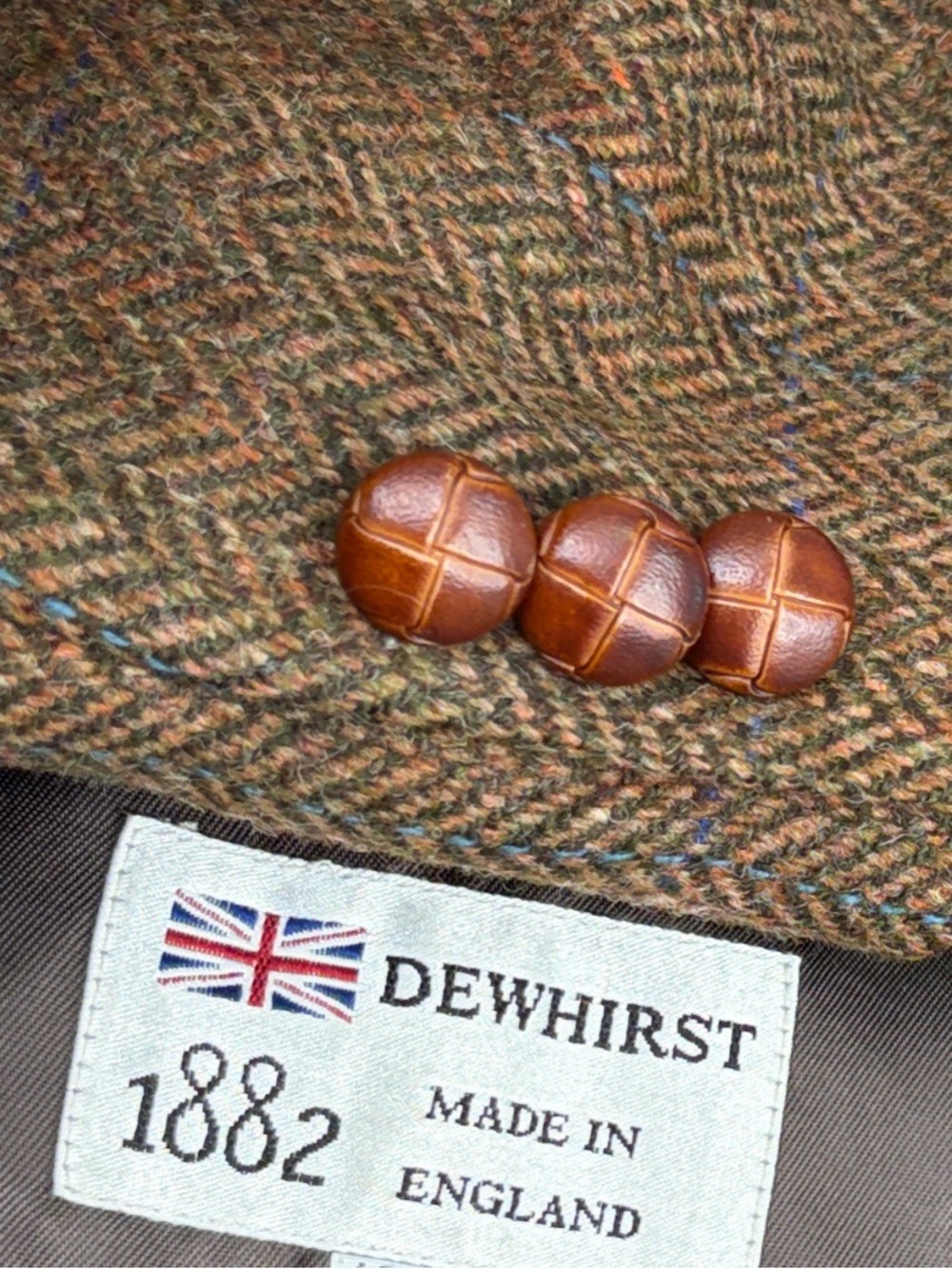 Vintage Tweed Blazer Mens 44S 46S Brown Herringbone Blue Stripe Made in England